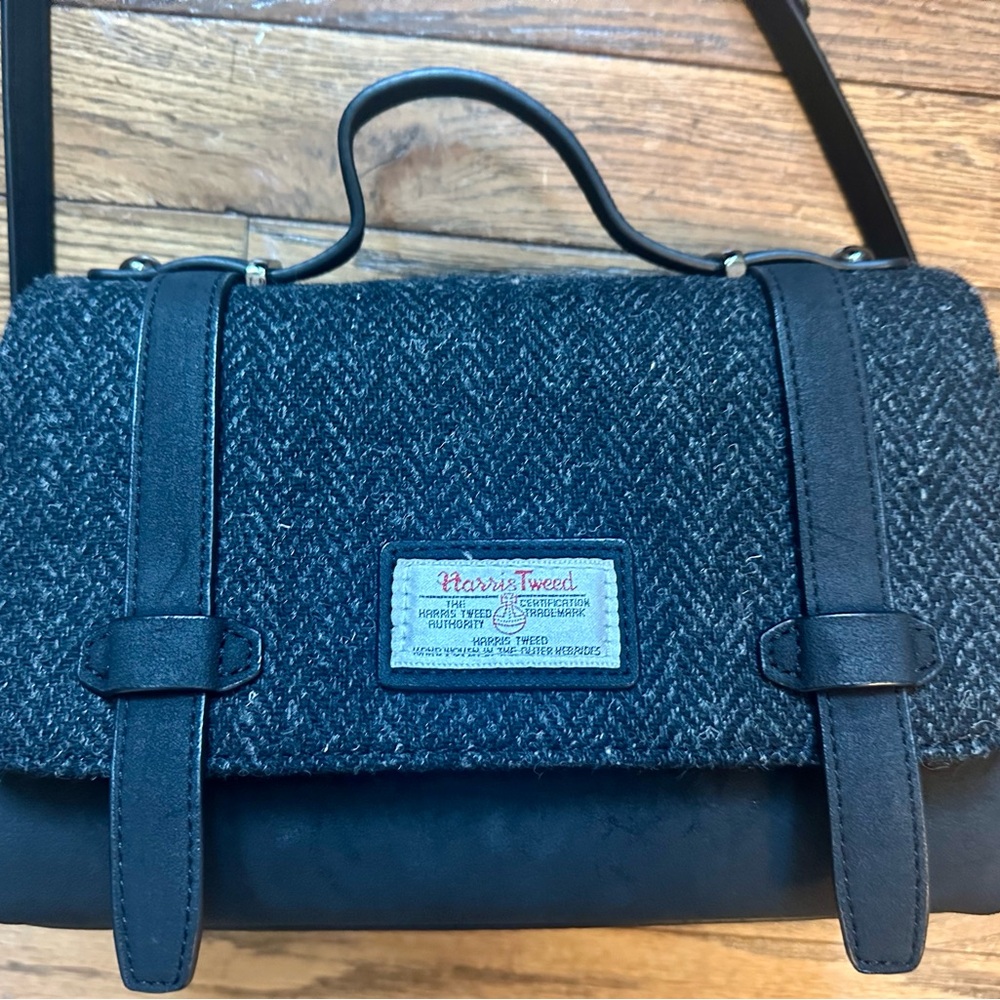 Black Harris Tweed Orkney Satchel Handbag by Islander
